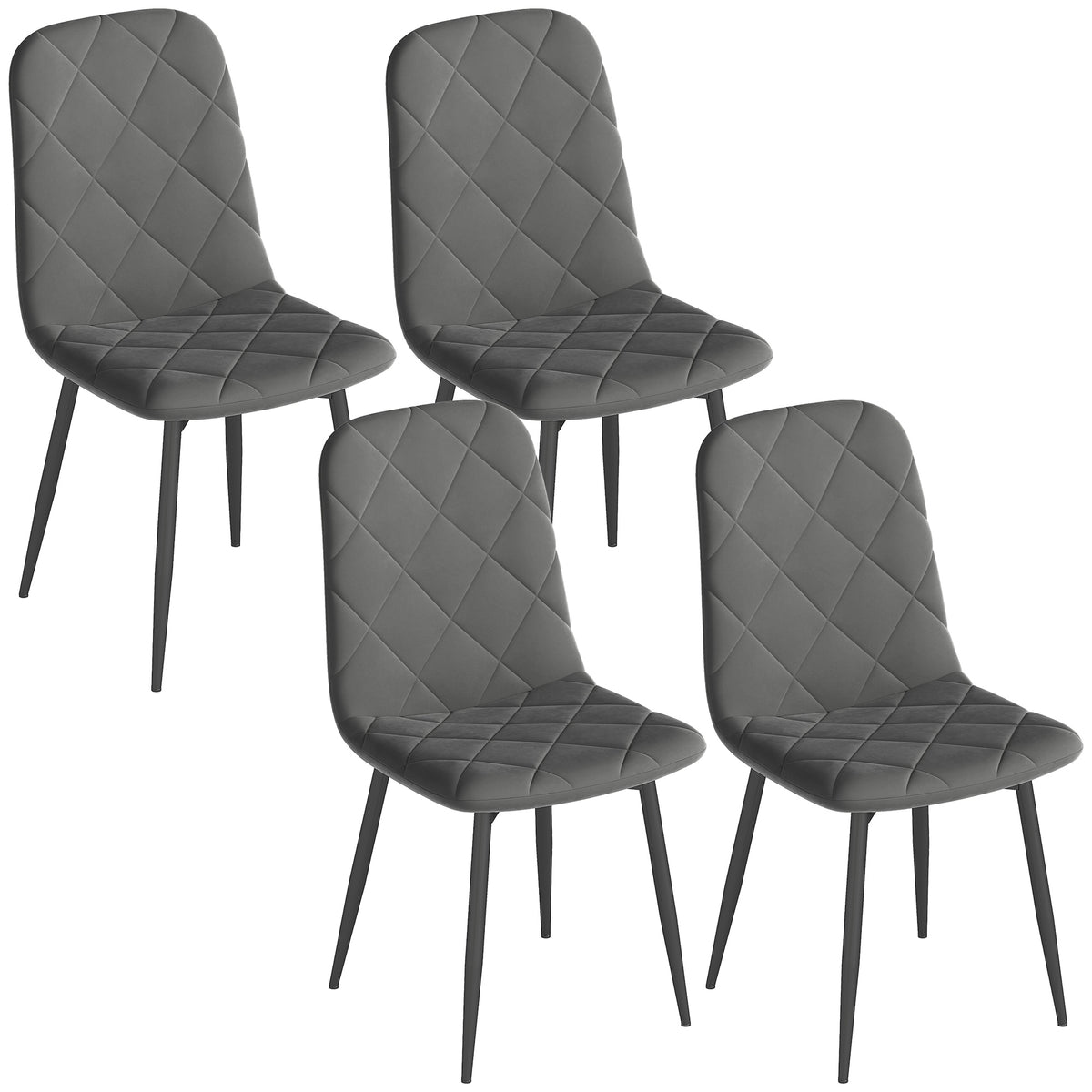 HOMCOM Esszimmerstühle, 4er-Set Küchenstühle mit Rückenlehne, Samtoptik, Polsterstühle mit Metallbeinen, für Esstisch, Grau