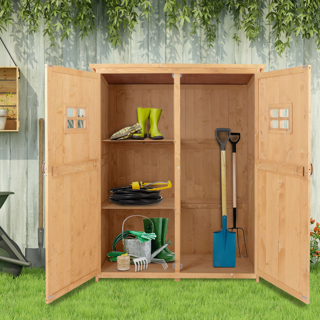 Outsunny Gartenschrank Holz Geräteschuppen Gerätehaus Geräteschrank Pultdach Garten Natur 127,5x50x164cm