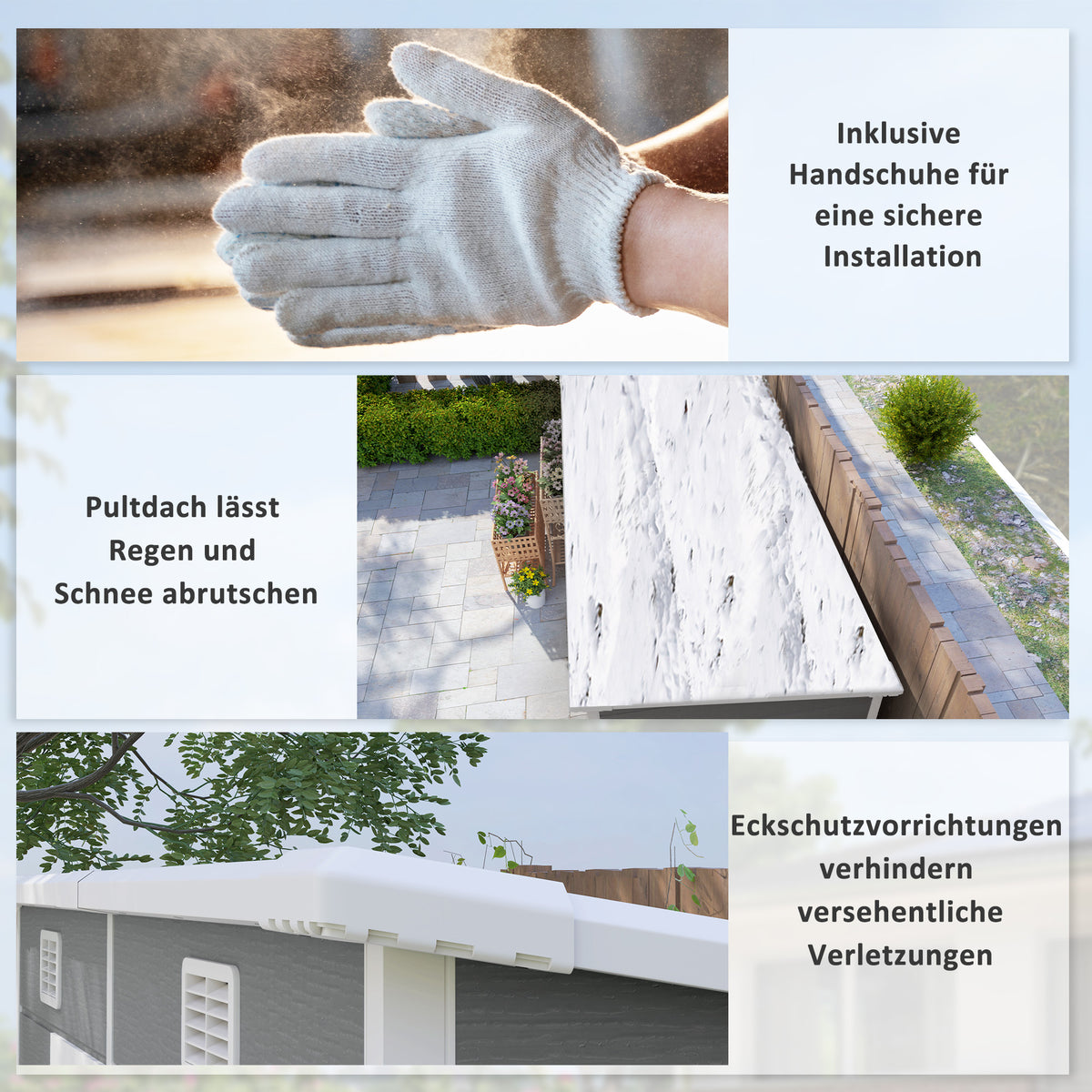 Outsunny 2,4 x 1,3 m Gartenschuppen, Kunststoff-Gartenhaus mit Boden, Fenster, verschließbare Türen, für Garten, Terrasse, Grau