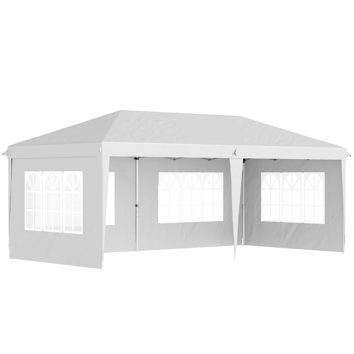 Outsunny Faltpavillon, Partyzelt, 4 große Fenster, abnehmbare Seitenwände, Metallrahmen, 5,85 x 2,95 x 2,7 m, Weiß