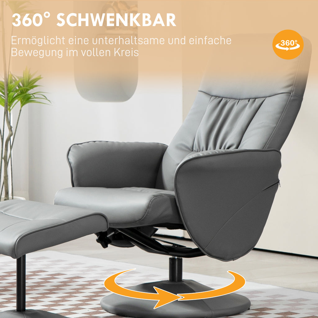 HOMCOM 2-teiliges Sessel-Set Sessel mit Fußhocker Relaxsessel mit Fußhocker, höhenverstellbar, neigbare Rückenlehne, Hellgrau