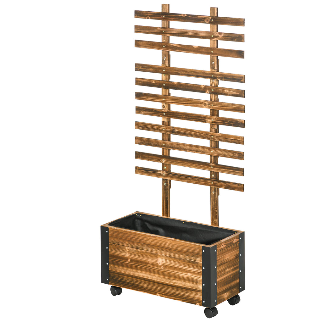 Outsunny Hochbeet mit Rankhilfe, 4 Rollen, behandeltes Massivholz, 65 cm x 31 cm x 147 cm, Schwarz + Braun