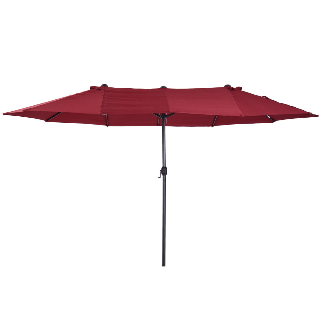 Outsunny Doppelsonnenschirm 455 x 270 cm Gartenschirm mit Handkurbel oval stabil Metallstange Marktschirm Doppelsonnenschirm Terrassenschirm Sonnenschutz für Strand Balkon Terrasse Garten Weinrot