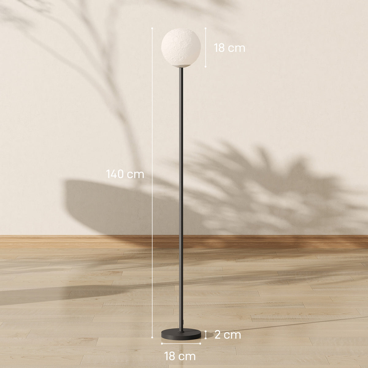HOMCOM Stehlampe mit Schirm in Mondoptik, Fußschalter, 3 Farbtemperaturen, Metall, Schwarz