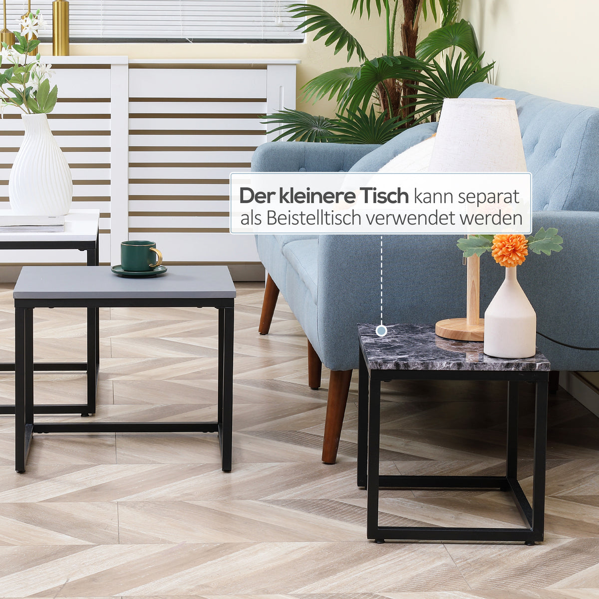 HOMCOM 3er Set Couchtisch Stapeltisch Beistelltisch Kaffeetisch Metallfuß MDF 3 Farben 55 x 40 x 45 cm/48 x 37 x 40 cm/41 x 34 x 35 cm