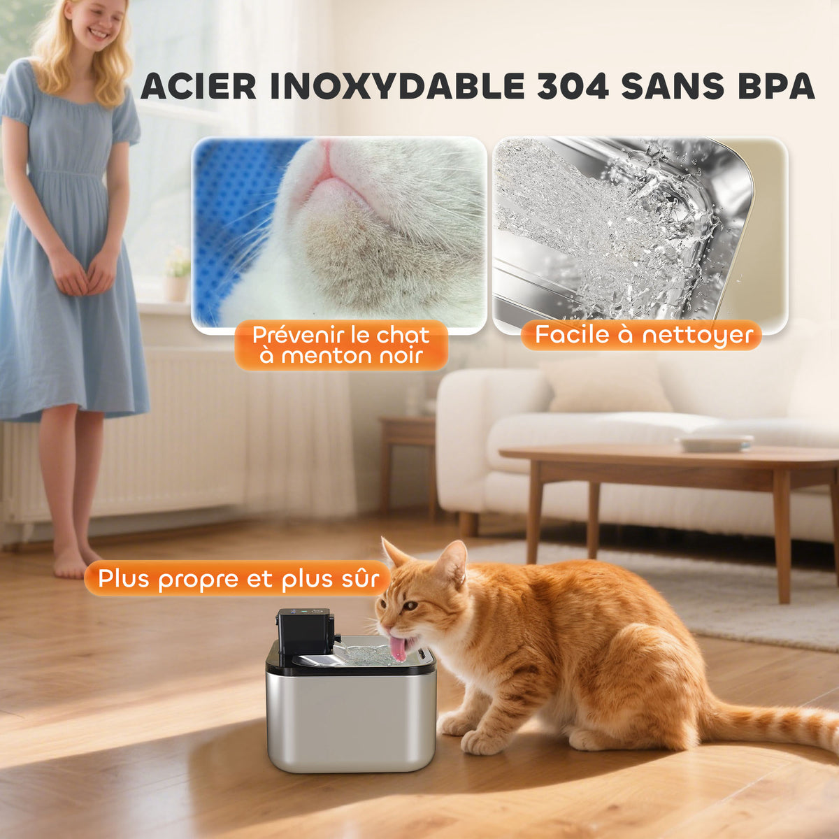 PawHut Automatischer Edelstahl-Katzenbrunnen 4,2L, leise, Katzenwasserspender 3 Filter und USB-Ladegerät, silber
