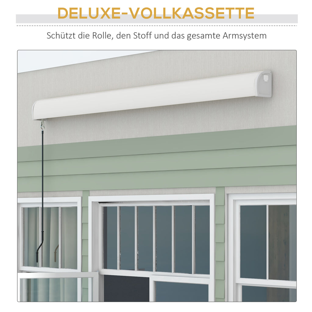 Outsunny Markise, elektrisch/manuell ausfahrbar, Vollkassette, Fernbedienung, Aluminiumrahmen, 3 x 2,5 m, Hellgrau