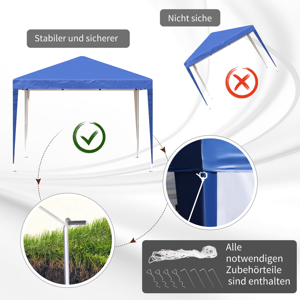 Outsunny Pavillon, 2,95 x 2,95 m Pop-Up-Faltpavillon, Gartenpavillon, Partyzelt, UV-Schutz, Stahl+Oxfordstoff, Blau