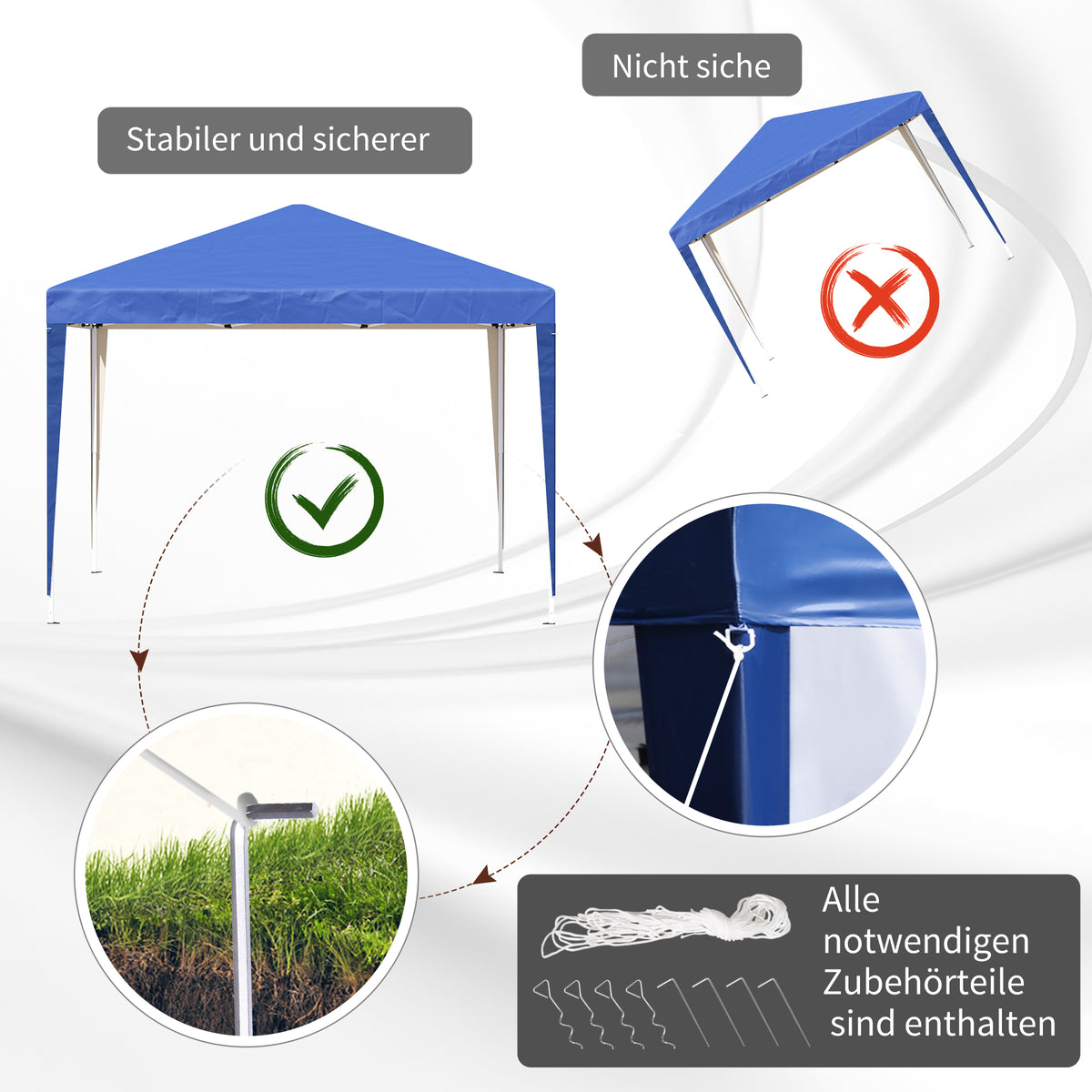 Outsunny Pavillon, 2,95 x 2,95 m Pop-Up-Faltpavillon, Gartenpavillon, Partyzelt, UV-Schutz, Stahl+Oxfordstoff, Blau