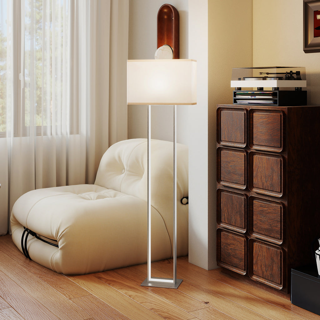 HOMCOM Moderne Stehlampe, 3 Modi, Fußschalter, verstellbare Helligkeit, Leinenoptik, Weiß