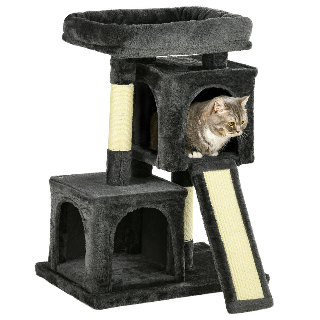 PawHut Kratzbaum 83 cm Kleiner Katzenkratzbaum mit Sisalsäulen, Katzenkratzbaum, Katzen Kletterbaum, Katzenbaum, Katzenmöbel Spielbaum für kleine Katzen, Dunkelgrau