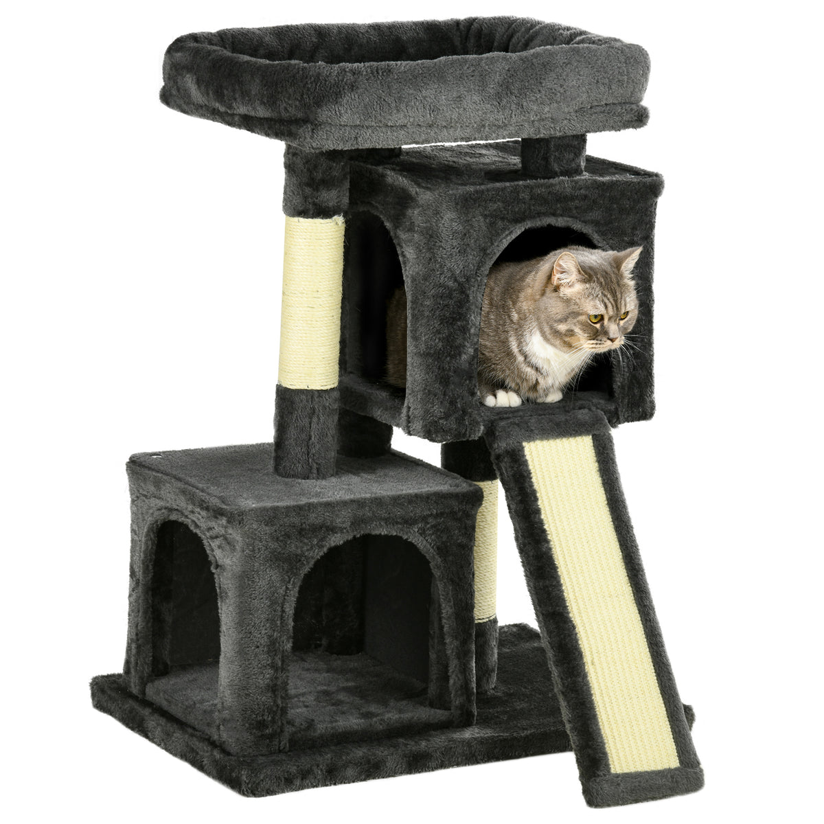 PawHut Kratzbaum 83 cm Kleiner Katzenkratzbaum mit Sisalsäulen, Katzenkratzbaum, Katzen Kletterbaum, Katzenbaum, Katzenmöbel Spielbaum für kleine Katzen, Dunkelgrau
