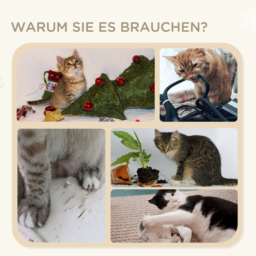 PawHut Katzentreppe, Kratzbaum, drei Stufen, Spielball, grau+holzfarben, 45 x 40 x 48cm