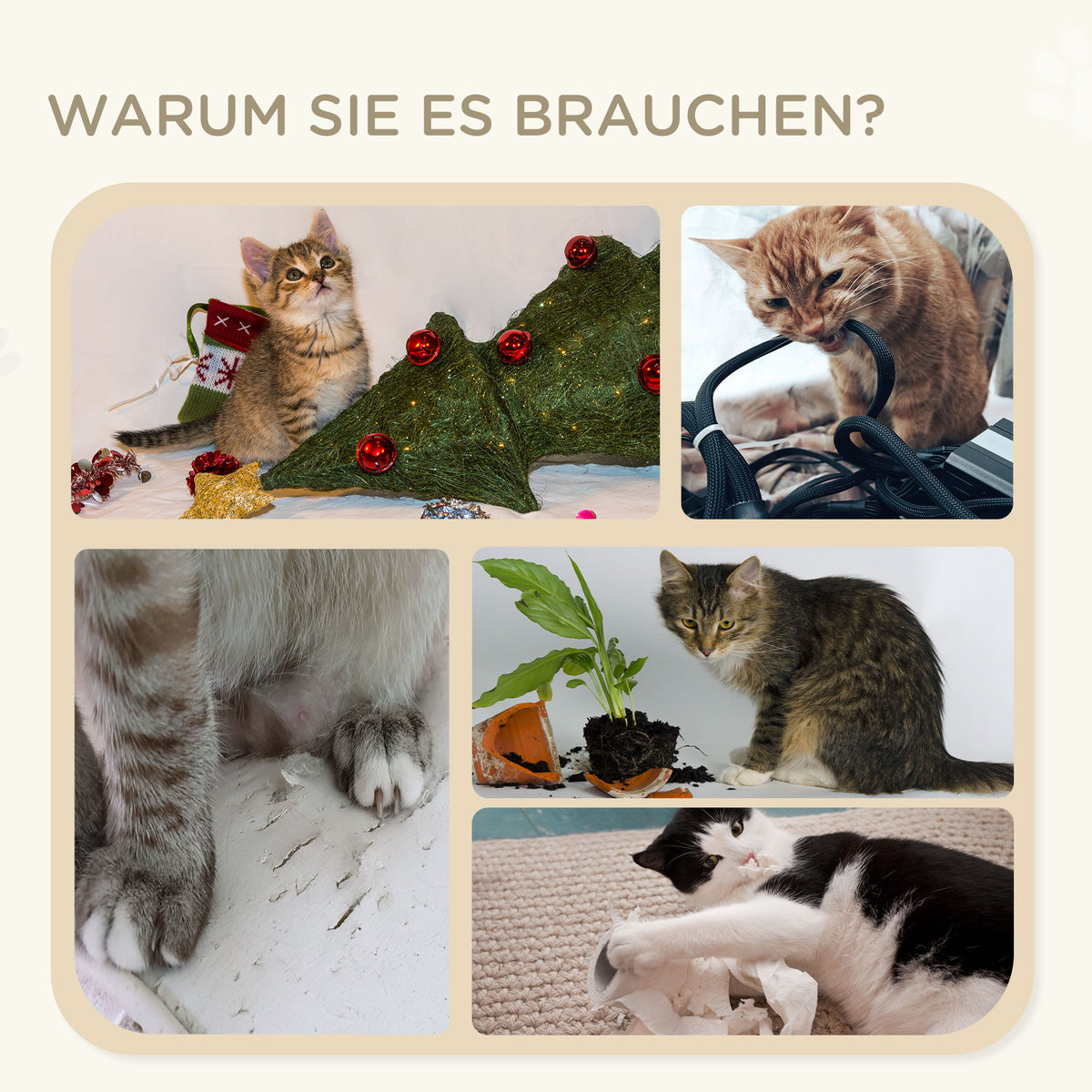PawHut Katzentreppe, Kratzbaum, drei Stufen, Spielball, grau+holzfarben, 45 x 40 x 48cm