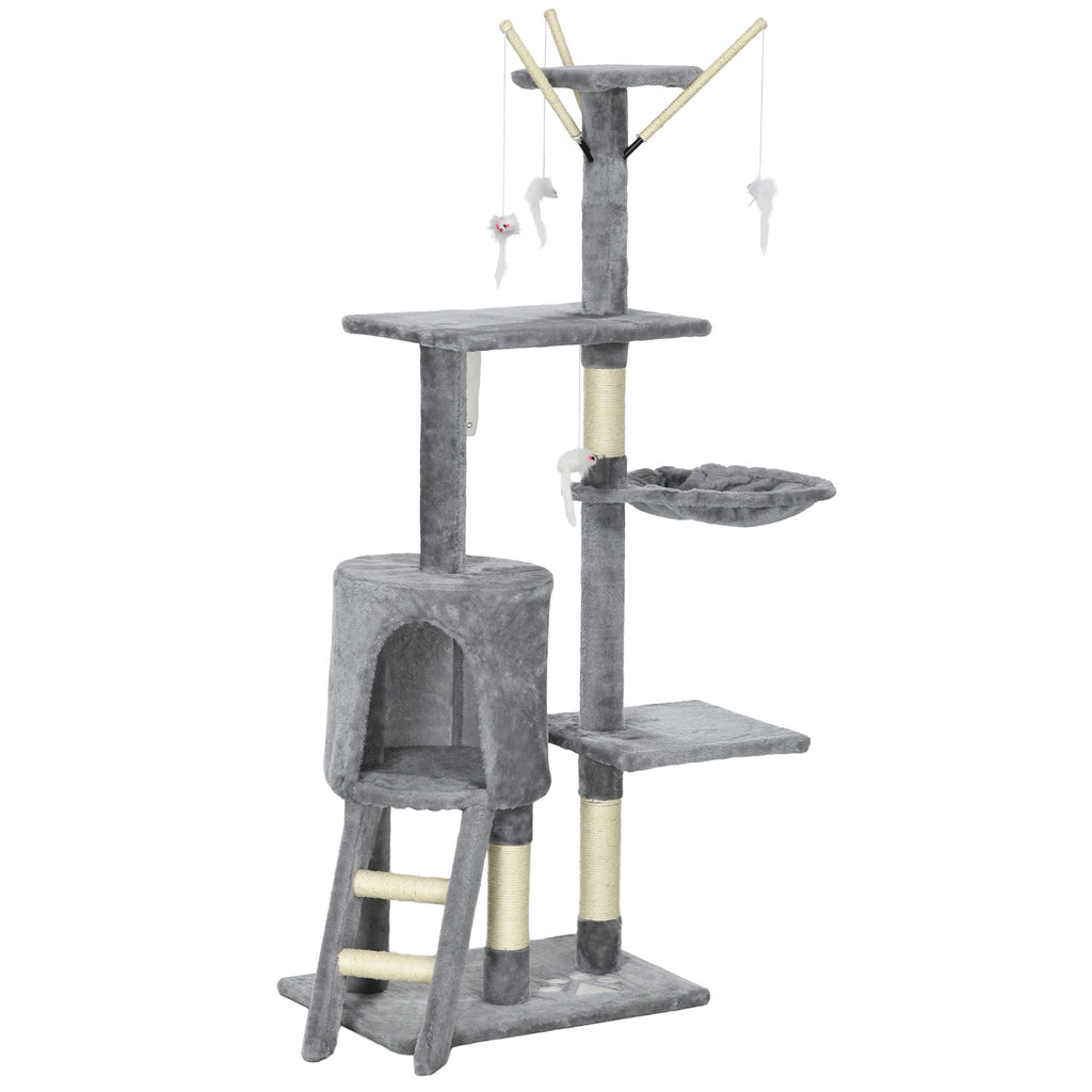 PawHut Katzenbaum, Kratzbaum, Katzenkratzbaum, Treppe, Spielzeug, 50 x 35 x 134,2 cm, Grau