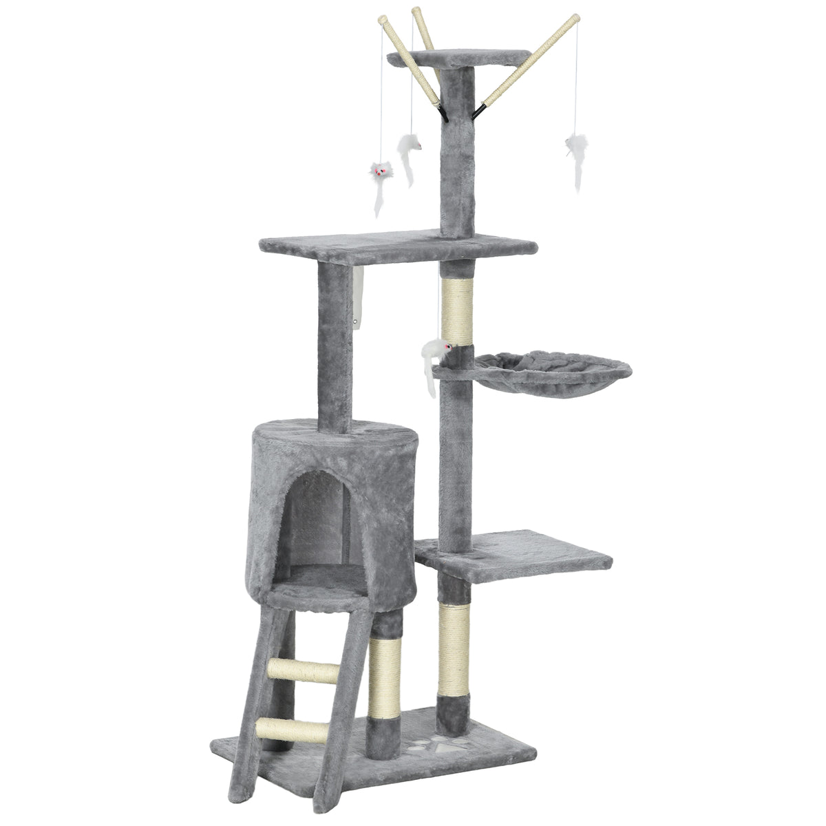 PawHut Katzenbaum, Kratzbaum, Katzenkratzbaum, Treppe, Spielzeug, 50 x 35 x 134,2 cm, Grau