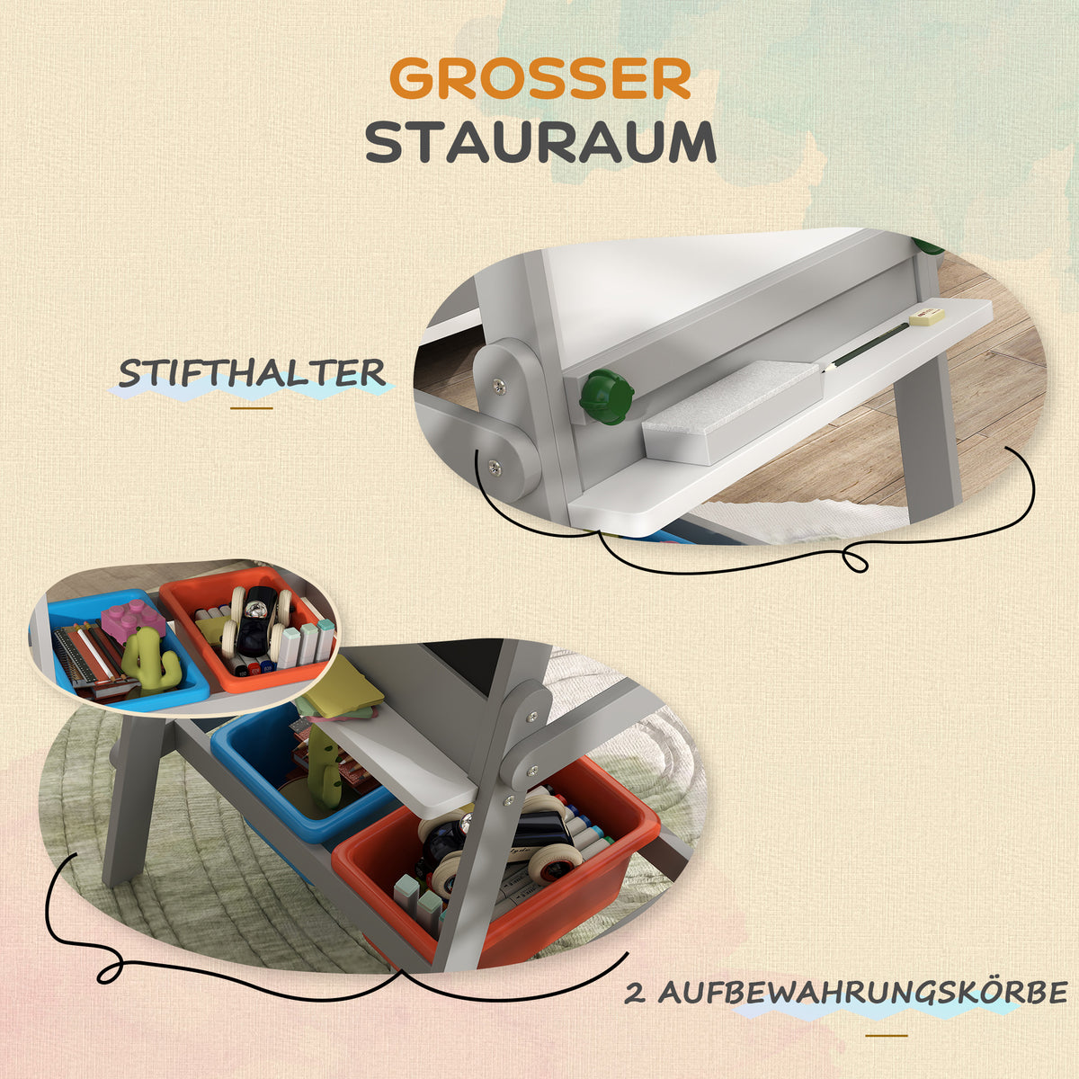 AIYAPLAY Doppelseitige Kindermalstaffelei mit Papierrolle, Kreidetafel, Whiteboard, 3-in-1-Design, zum Zeichnen und Malen