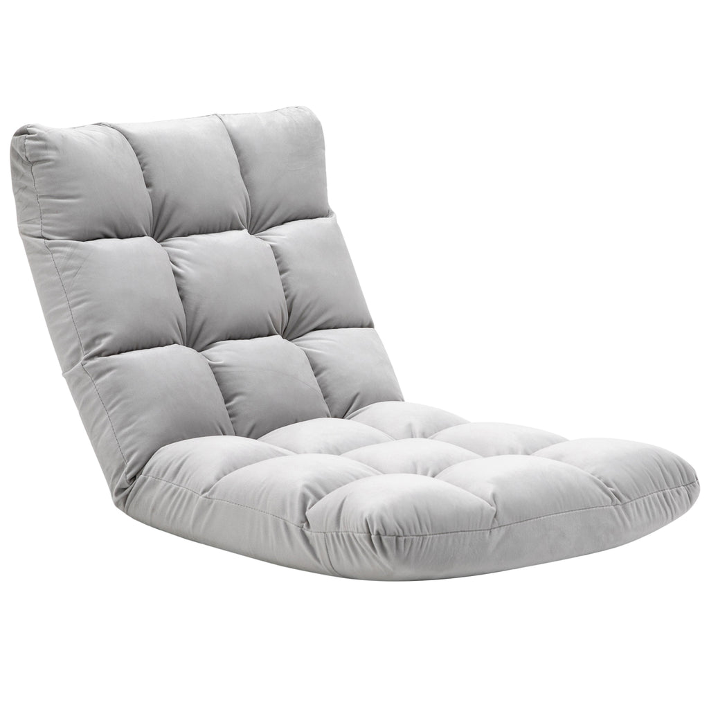 HOMCOM Bodenstuhl 3-in-1 Klappbar Bodensessel mit Rückenlehne 13 Positionen Verstellbare Klappliege Sitzkissen Grau Metall Schaumstoff 55 x 71 x 53,5 cm