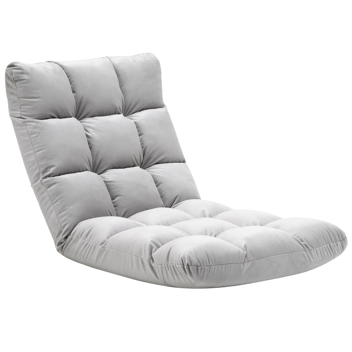 HOMCOM Bodenstuhl 3-in-1 Klappbar Bodensessel mit Rückenlehne 13 Positionen Verstellbare Klappliege Sitzkissen Grau Metall Schaumstoff 55 x 71 x 53,5 cm