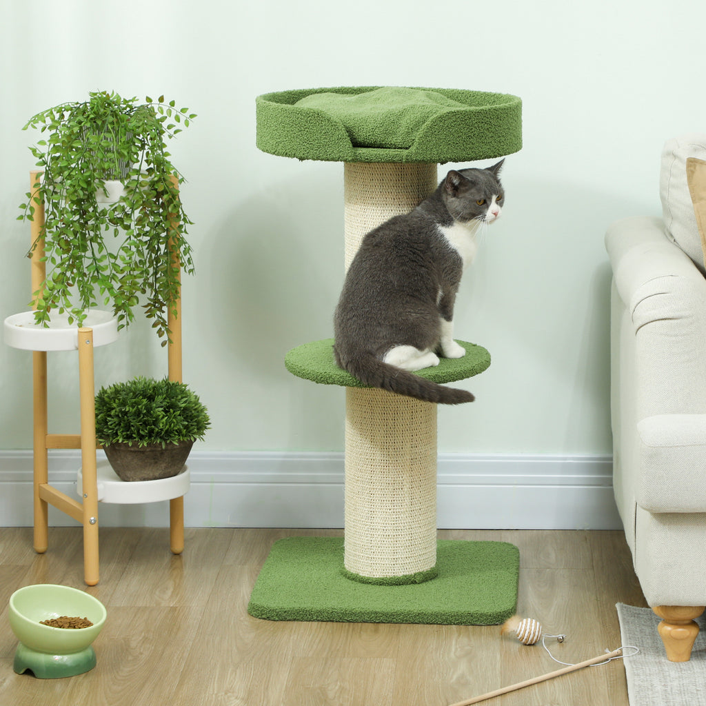 PawHut Katzenbaum  91cm Spielbaum mit Katzenbett, Plattform Lammwolle Grün