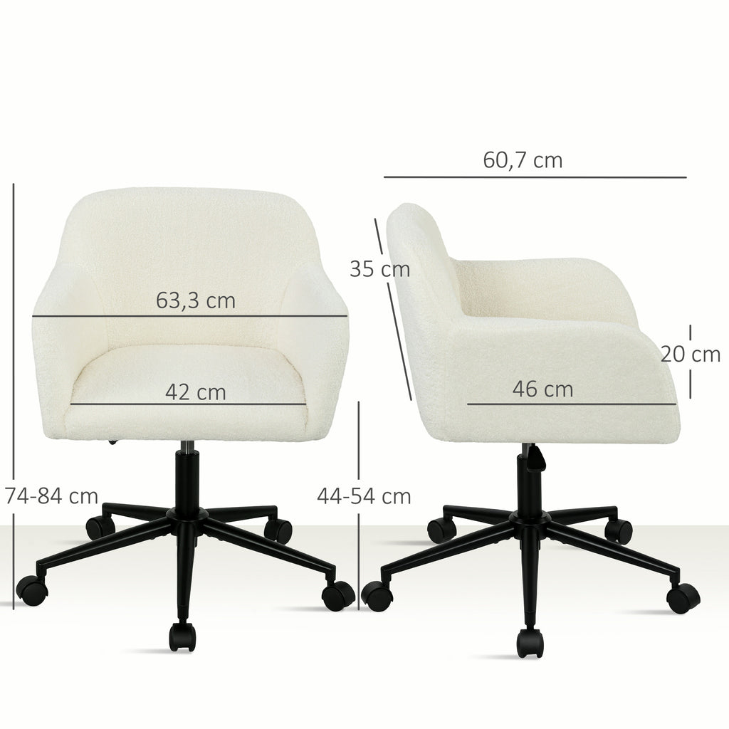 HOMCOM Drehbarer Bürostuhl mit Rollen, Schreibtischstuhl, Fleece-Stoff, Schaumstoff, höhenverstellbar, Homeoffice, Cremeweiß