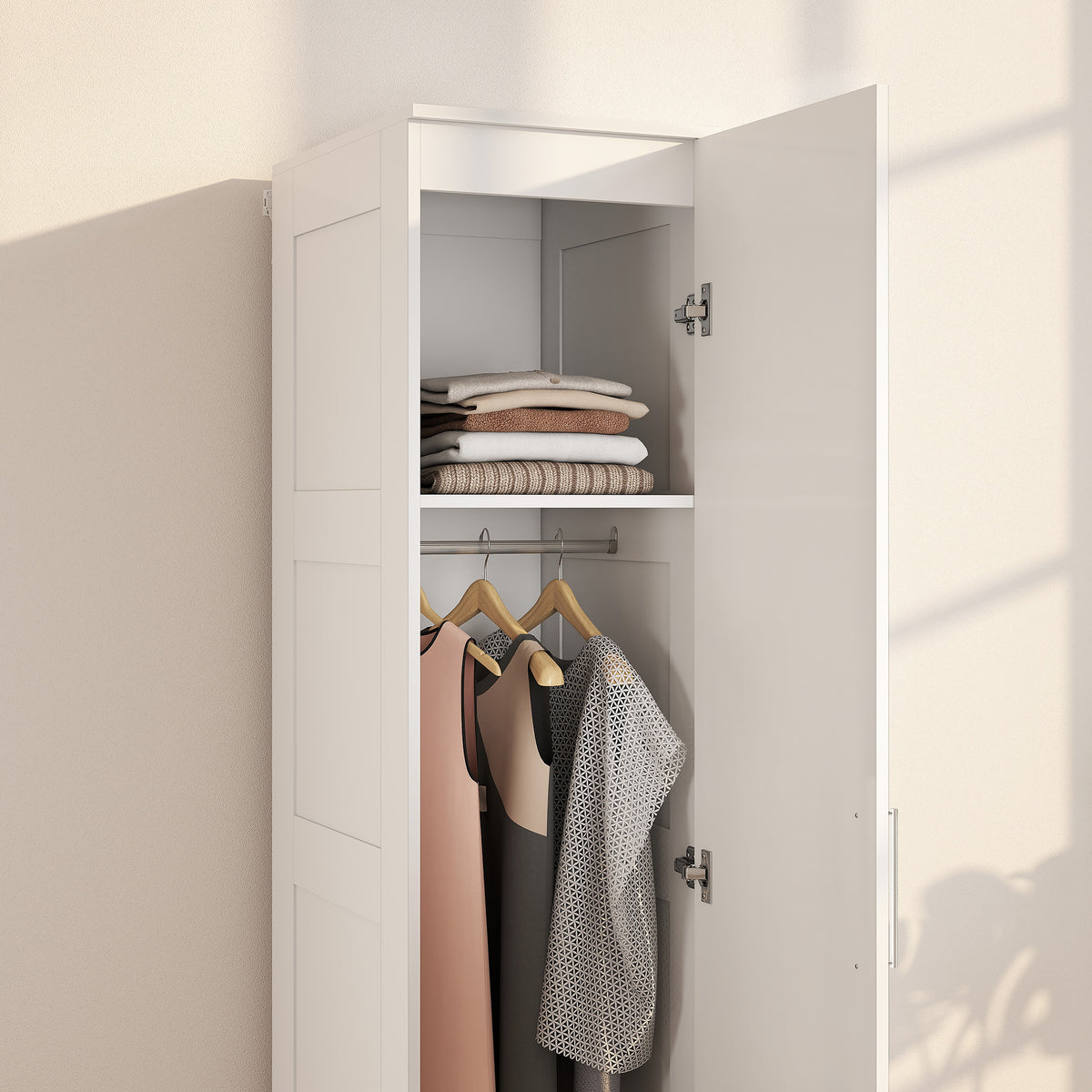 HOMCOM Kleiderschrank Mehrzweckschrank mit Kleiderstange, Regal, Soft-Close-Tür 40 x 52 x 180 cm Weiß