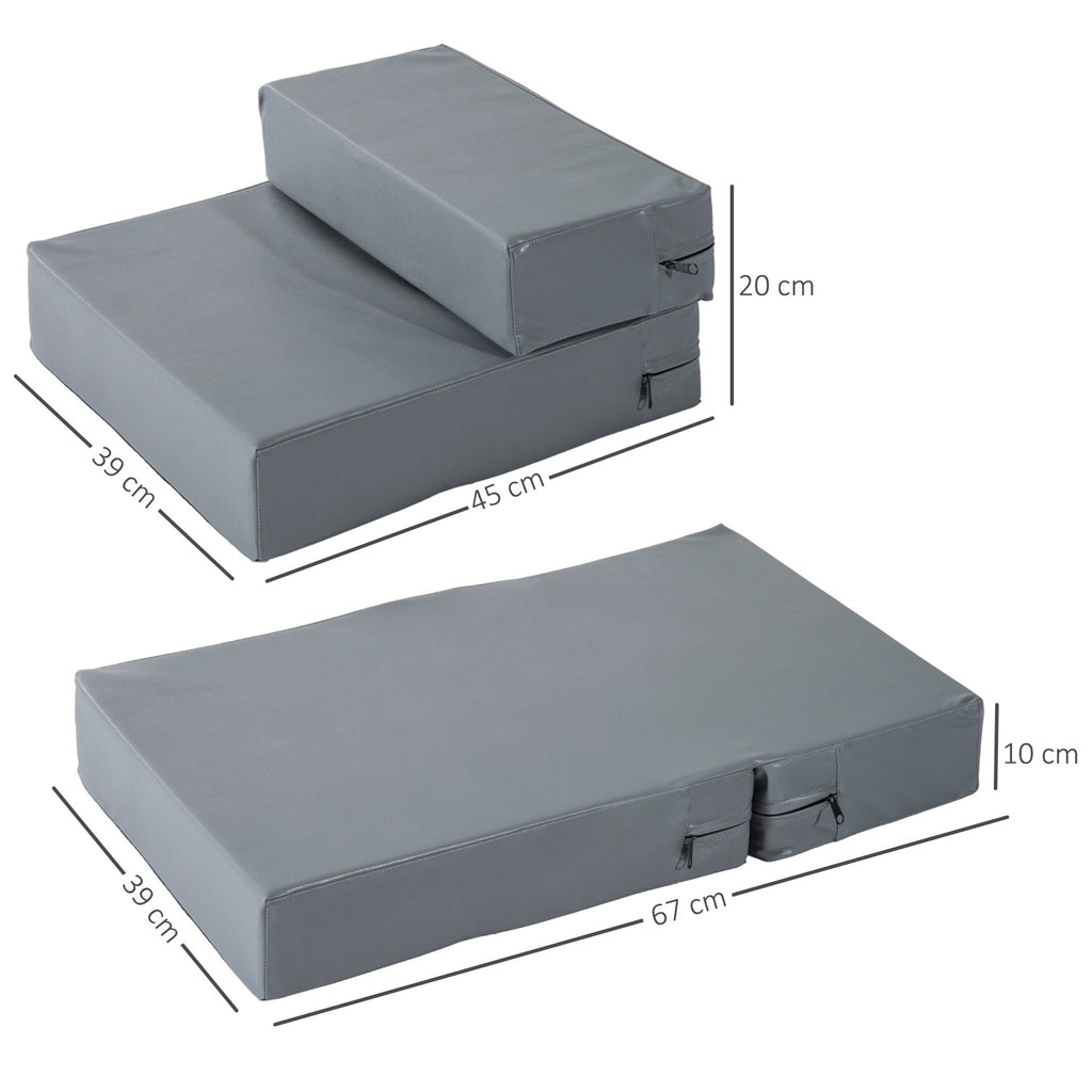 PawHut Haustiertreppe Tierunterlage 2 Stufen Klappbar bis 7 kg Hundetreppe Treppe Unterlage für Katzen und Hunde Grau L45 x B39 x H20 cm