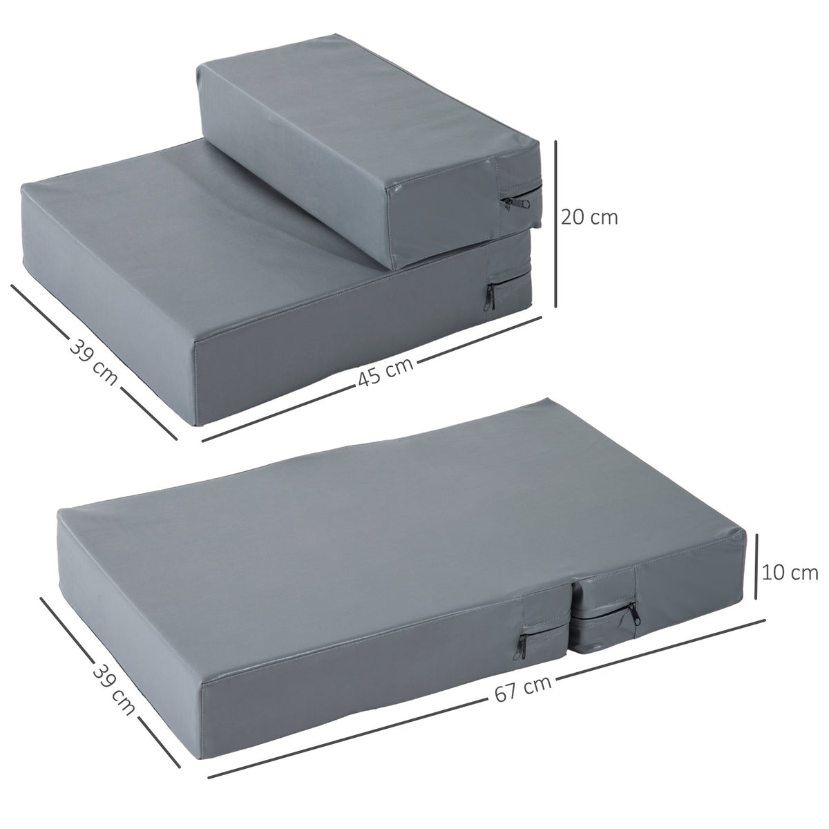 PawHut Haustiertreppe Tierunterlage 2 Stufen Klappbar bis 7 kg Hundetreppe Treppe Unterlage für Katzen und Hunde Grau L45 x B39 x H20 cm