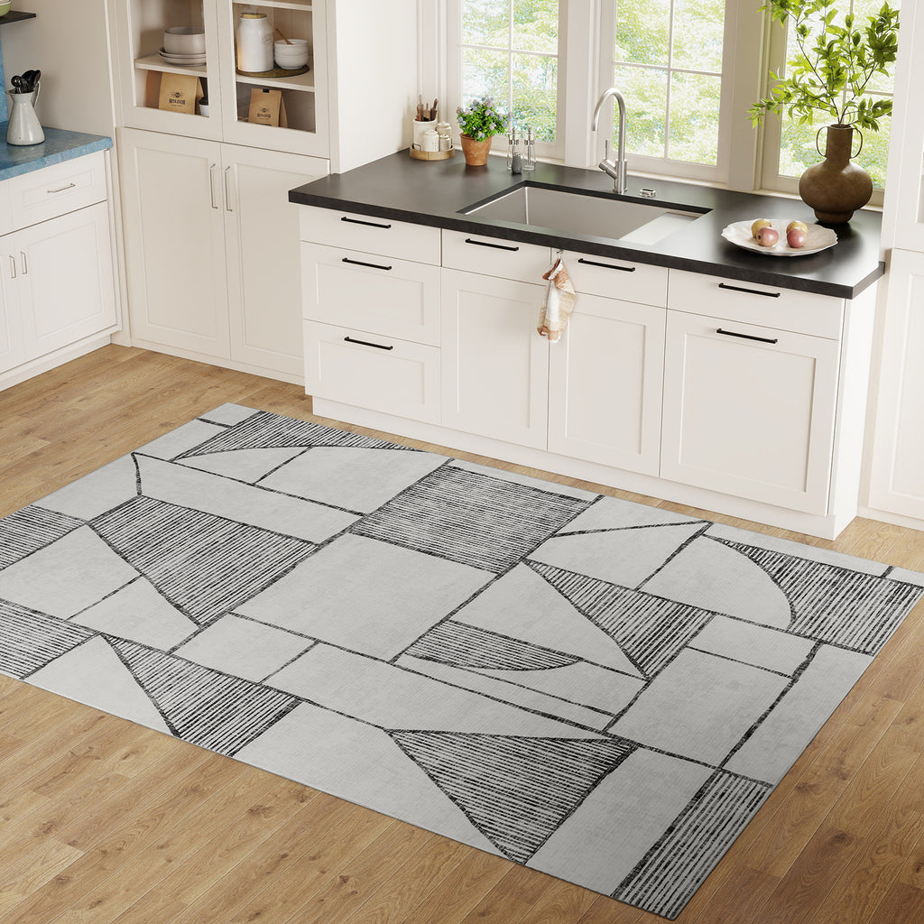 HOMCOM Rutschfester Moderner Teppich mit Geometrischen Linien, aus 100% Polyester, Multicolor, 230x160x0,7 cm