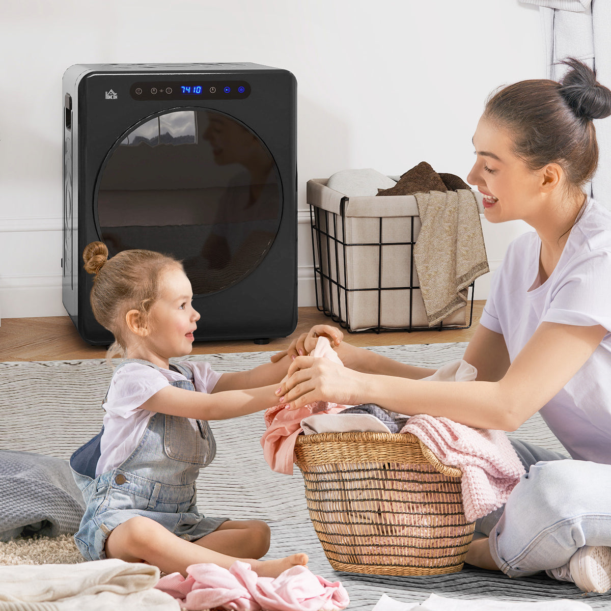HOMCOM Wäschetrockner, 6 Programme, 40-60℃, 4 kg Kapazität, kompakt, Touch-Bedienung, Schwarz