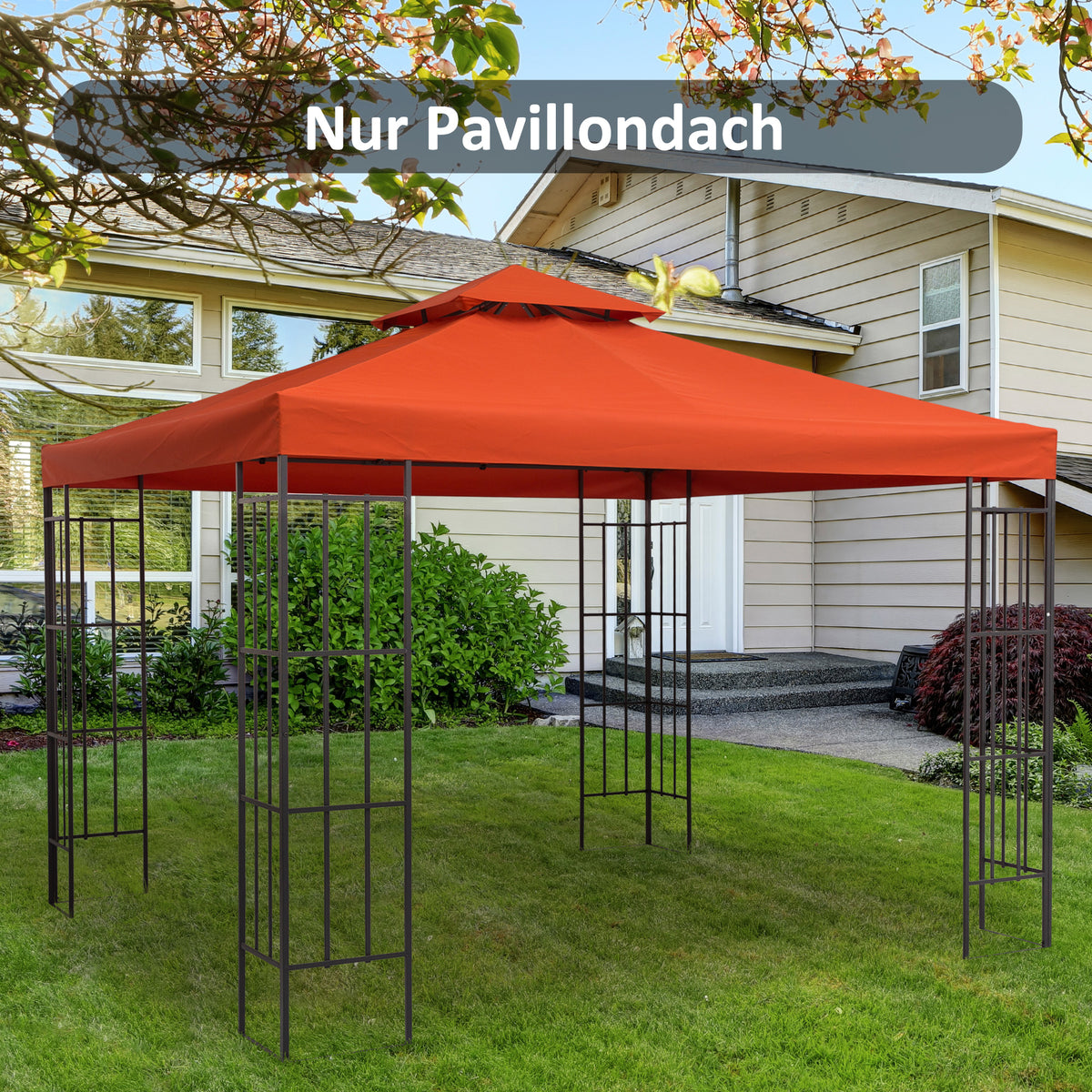 Outsunny Ersatzdach für Pavillon 3x3m wasserabweisend Pavillondach für Metallpavillon Pavillon Ersatzdach Gartenpavillon Partyzelt Gartenzelt Polyester Rostrot