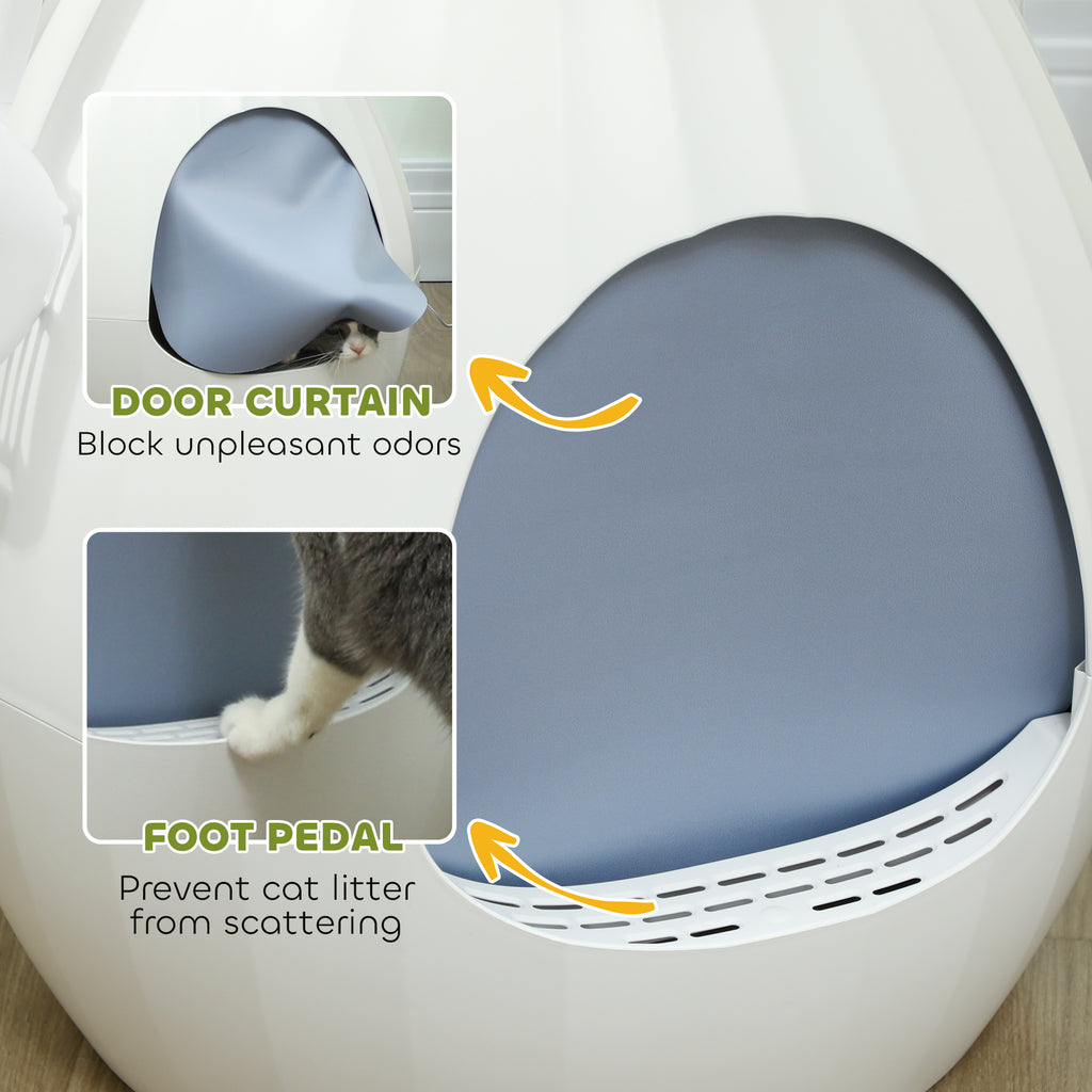 PawHut Katzentoilette mit Geruchsstop in Vasenform mit Schaufel, aus ABS und Edelstahl, 50x48,5x58,7 cm, Weiß