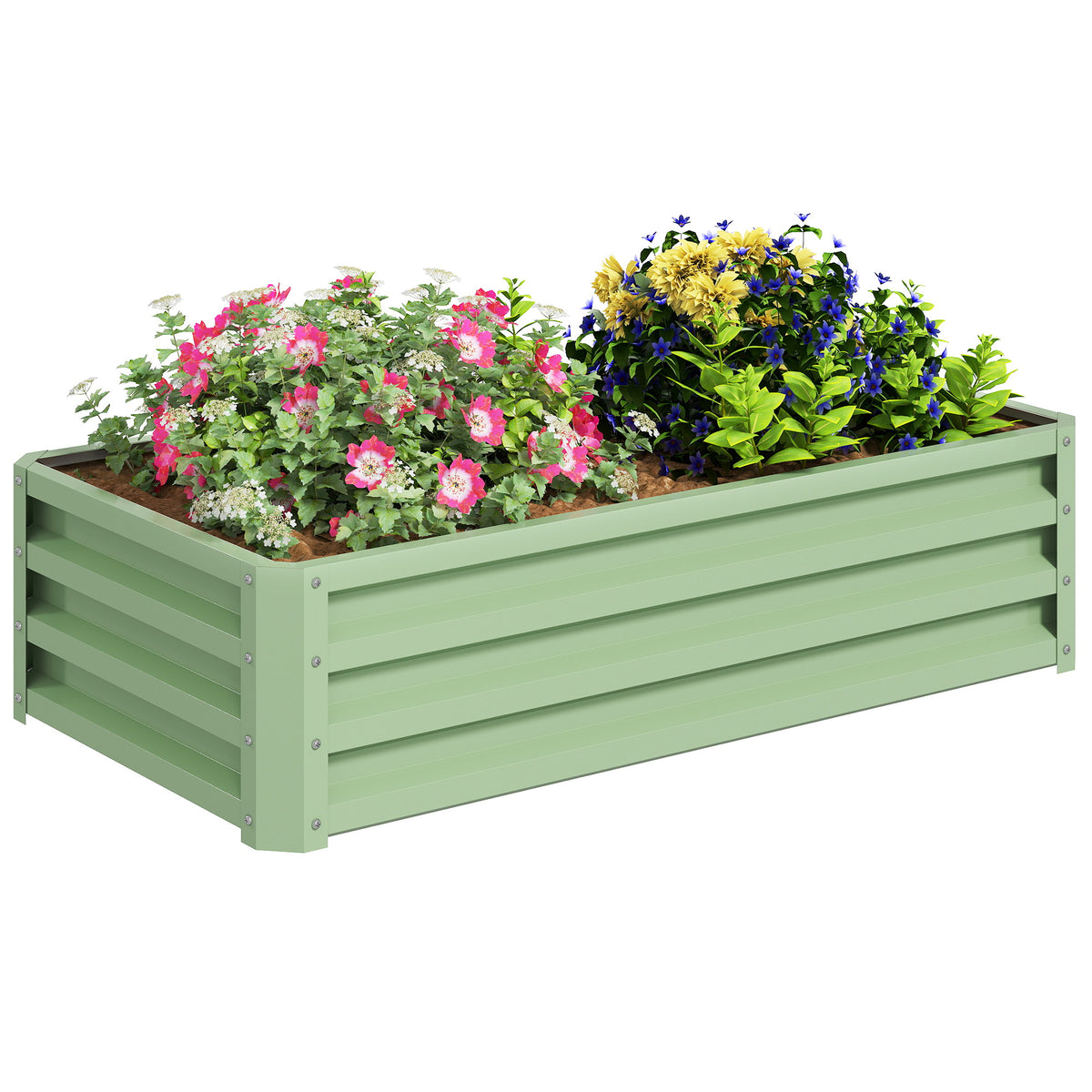 Outsunny Hochbeet Pflanzkasten, wetterbeständig, offener Boden, verzinkter Stahl, 120 cm x 60 cm x 30,5 cm, Grün