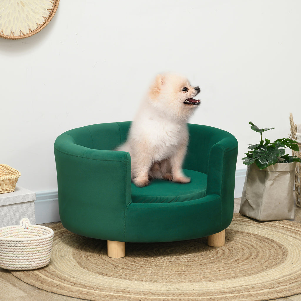 PawHut Hundesofa Hundecouch, Waschbarer Bezug, Haustiersofa mit Rückenlehne und Holzbeine, Katzensofa, für kleine Hunde unter 4,5 kg, Grün