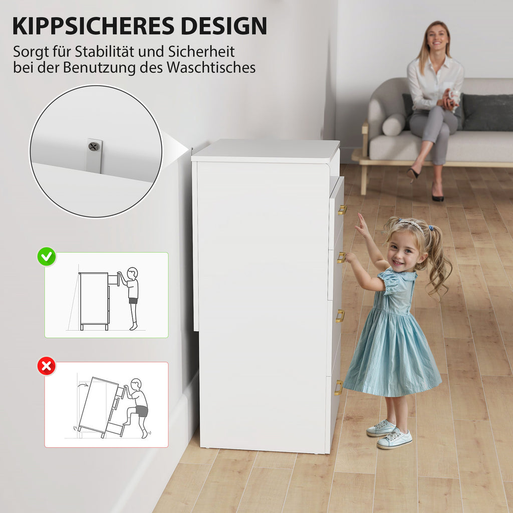 HOMCOM 3-in-1-Schminktisch mit Spiegel, Nachttisch, Rollhocker, Schubladen, Weiß