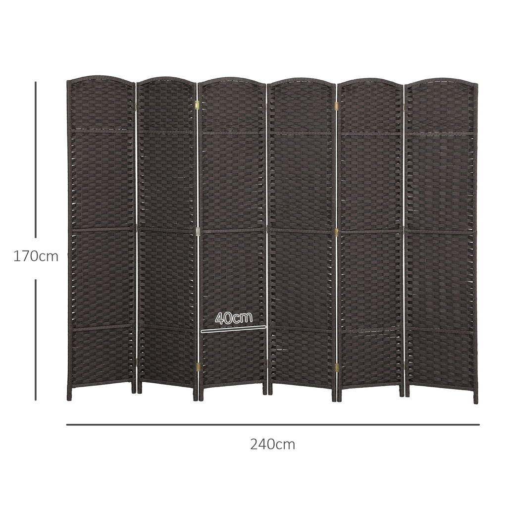 HOMCOM 6-teiliger Raumtrenner, Faltbarer Sichtschutz, Sichtschutzwand für Wohnzimmer, Schlafzimmer, Homeoffice, Braun
