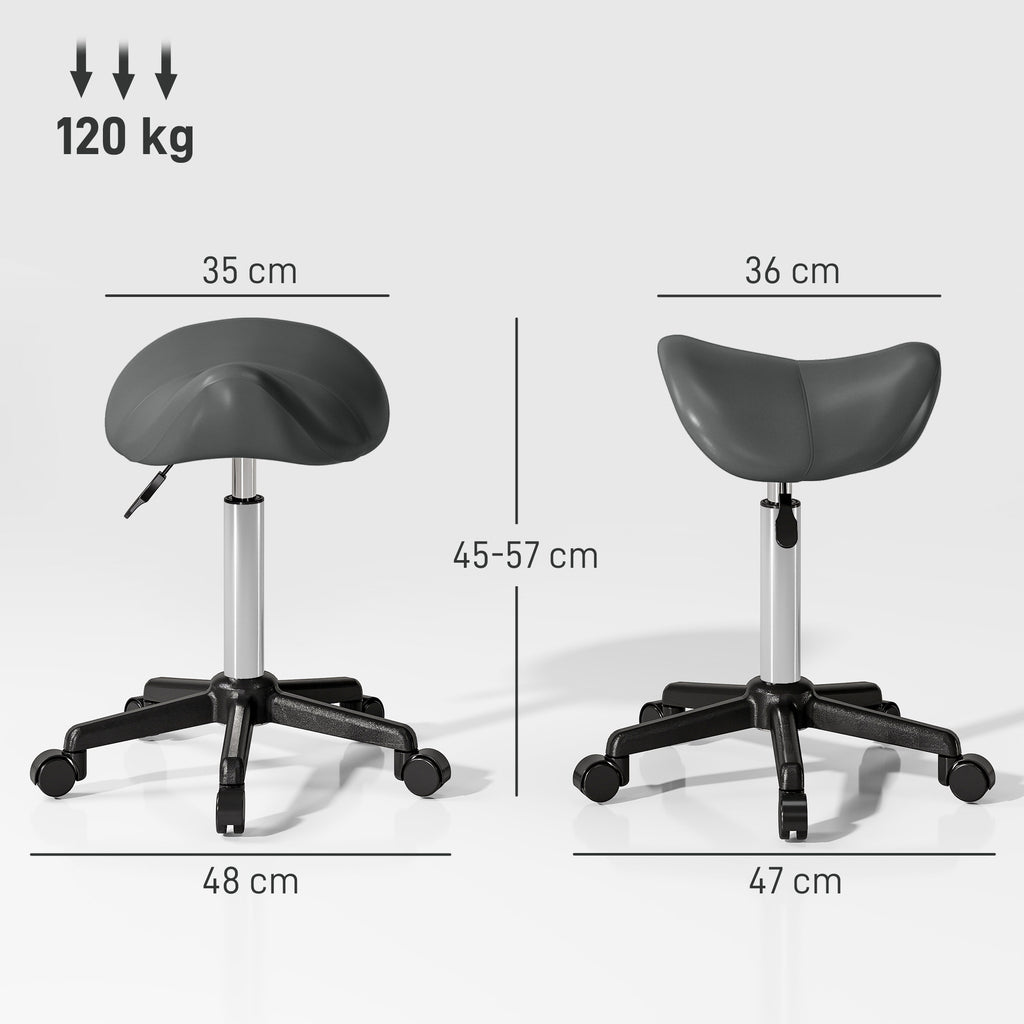 HOMCOM Rollhocker, Arbeitsstuhl mit Höhenverstellung 45-57 cm und ergonomischem Sattel, 48x47x45-57cm, Grau