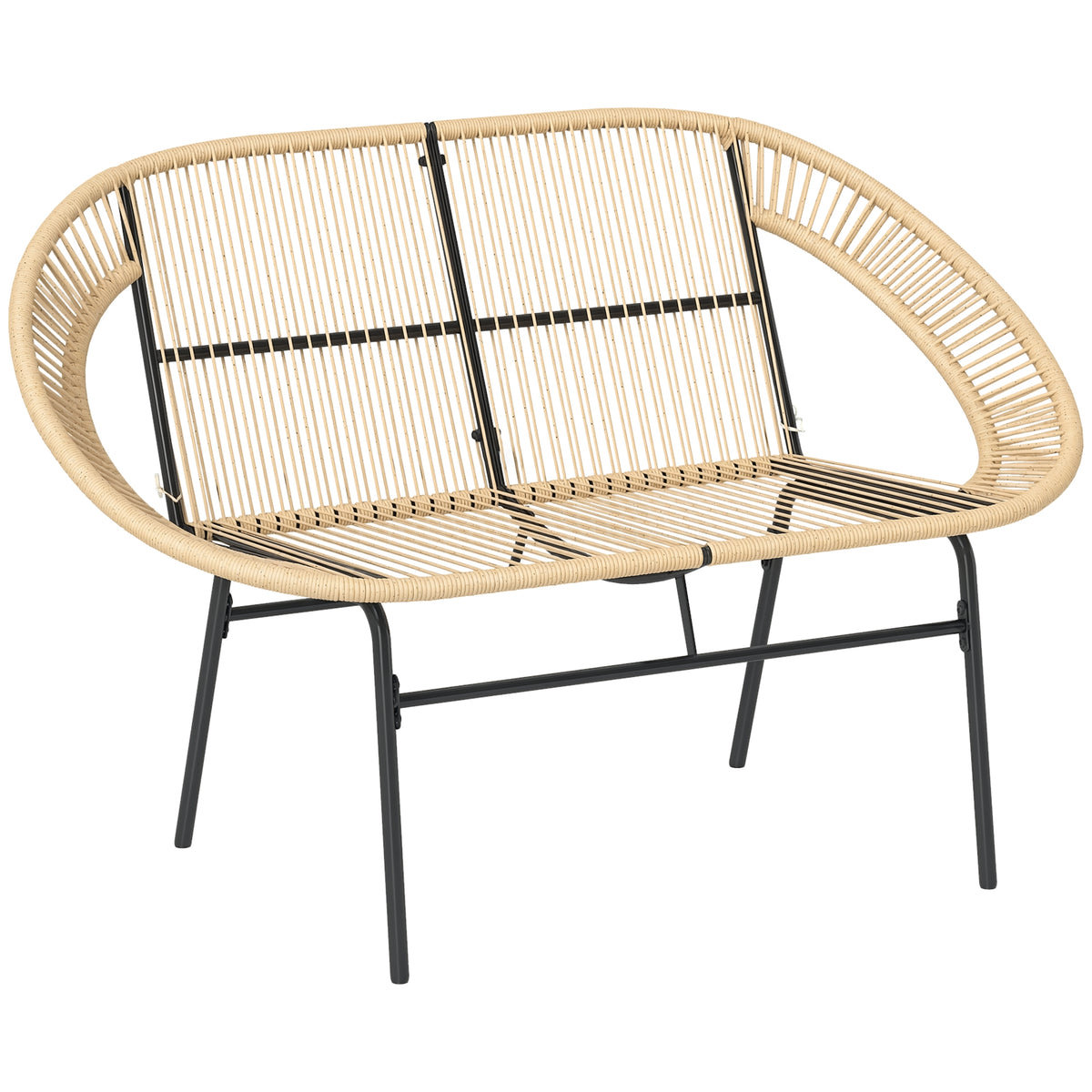Outsunny 2-Sitzer Gartenbank Polyrattan, wetterfest Sitzbank im Rattanflecht-Design, UV-Beständig 260kg belast Khaki