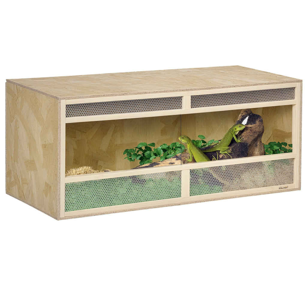 PawHut Terrarium für Reptilien/Amphibien, Glasschiebetüren, Lüftungsgitter, 120x50x50cm