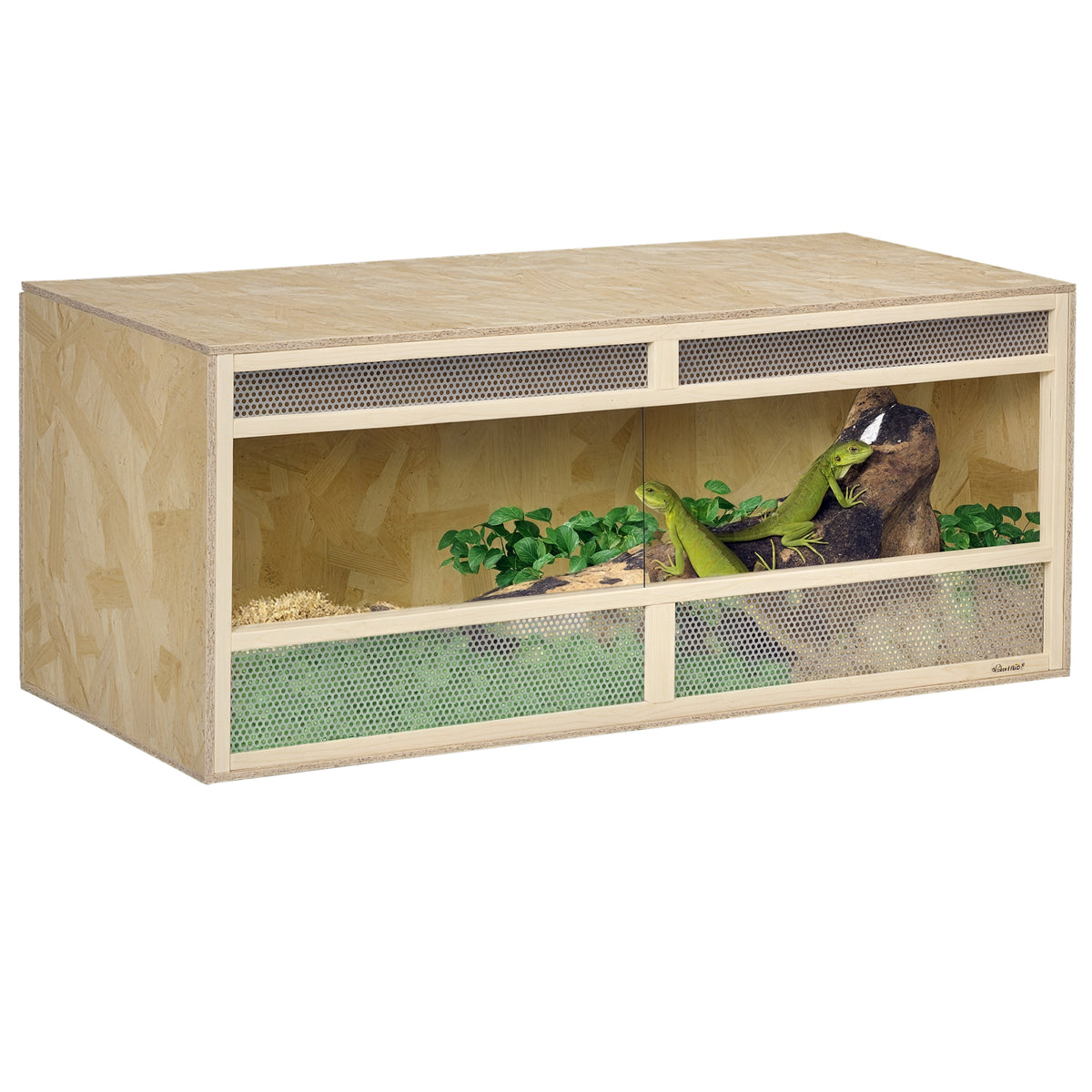 PawHut Terrarium für Reptilien/Amphibien, Glasschiebetüren, Lüftungsgitter, 120x50x50cm