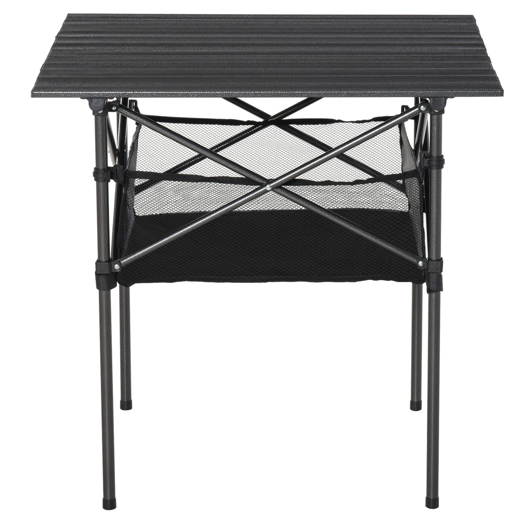 Outsunny Campingtisch aus Aluminium faltbar Klapptisch Falttisch mit Netztasche tragbarer Picknicktisch für Camping Garten Party Picknick Balkon Schwarz 70 x 70 x 69 cm