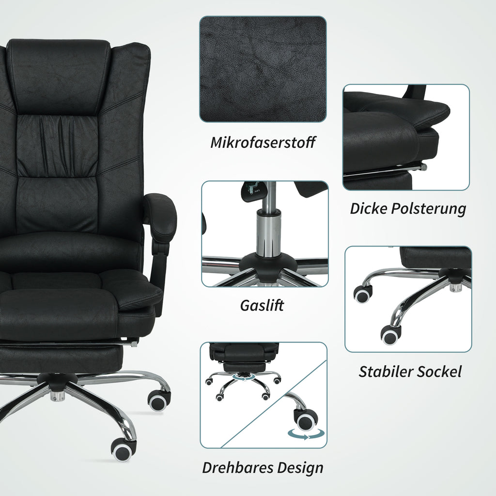 Vinsetto Massagstuhl Bürostuhl mit Massagefunktion, inkl. Fußstütze, höhenverstellbar, 64 cm x 70 cm x 118 cm, Schwarz