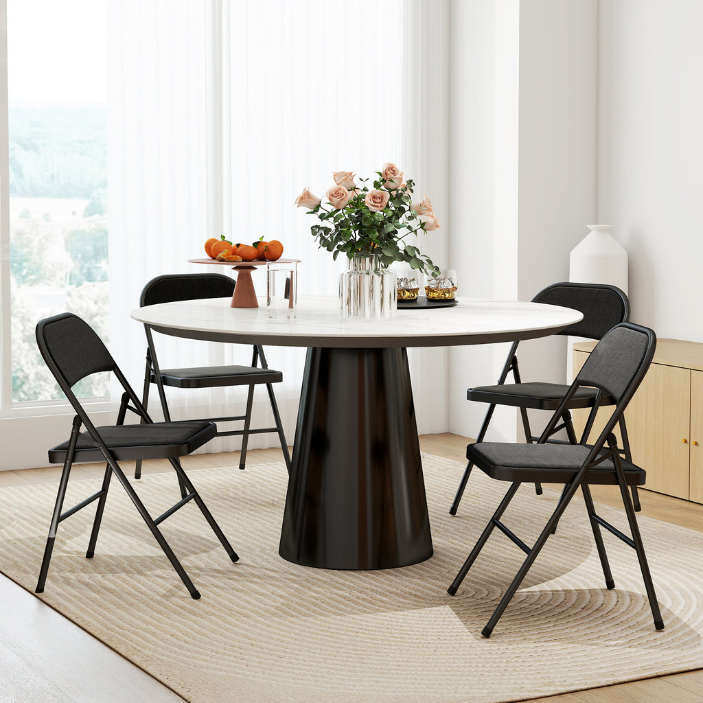 HOMCOM 4er-Set Klappstühle, Tragbare Bürostühle, Metallbeine, Faltstuhl für Büro, Empfang, Wartezimmer, Leinenoptik, Schwarz