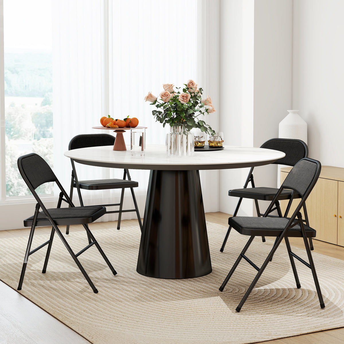 HOMCOM 4er-Set Klappstühle, Tragbare Bürostühle, Metallbeine, Faltstuhl für Büro, Empfang, Wartezimmer, Leinenoptik, Schwarz