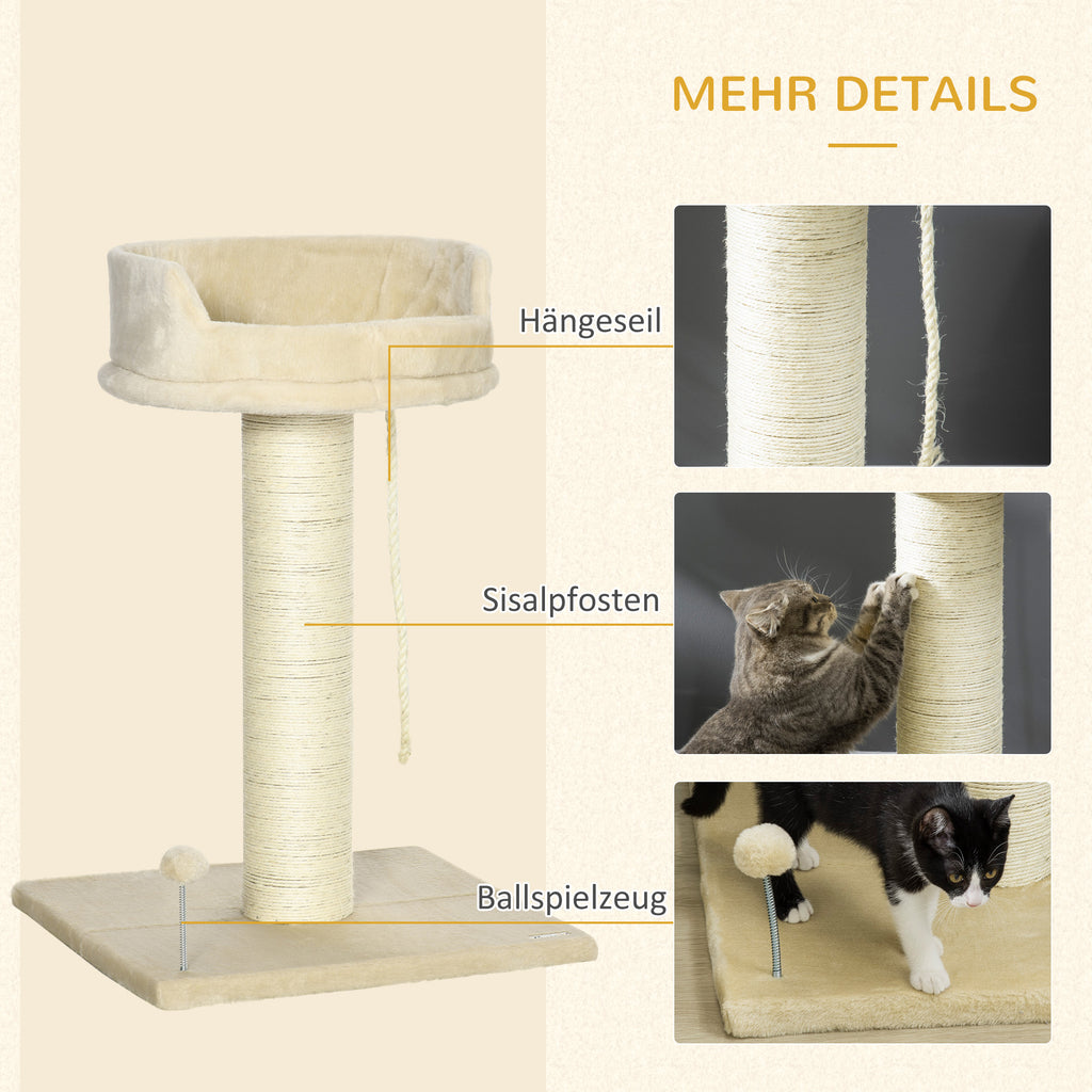 PawHut Kratzbaum Katzenbaum Katzenbett, 1 Katzenbett, inkl. Katzenspielzeug, 55 cm x 55 cm x 83 cm, Beige