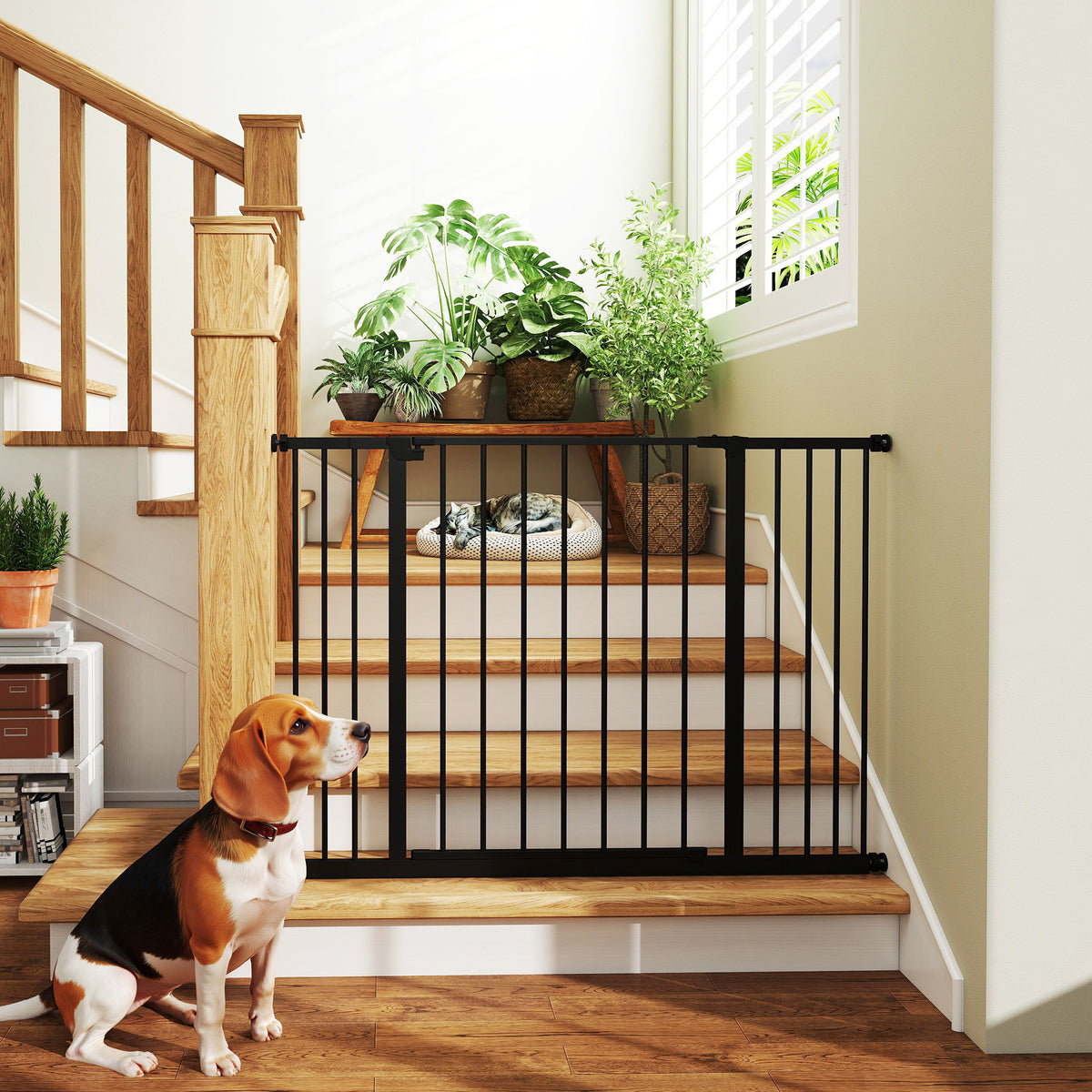 PawHut Hunde-Absperrgitter, erweiterbar, Klemmmontage, Stahl, 76-107 x 76 cm, Schwarz