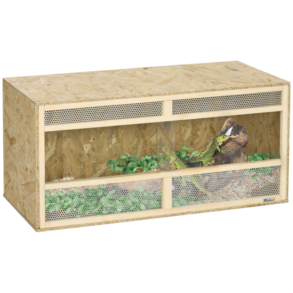 PawHut Terrarium aus OSB-Holz für Reptilien mit schwenkbarer Glastür - 100 x 47 x 47 cm Naturholz