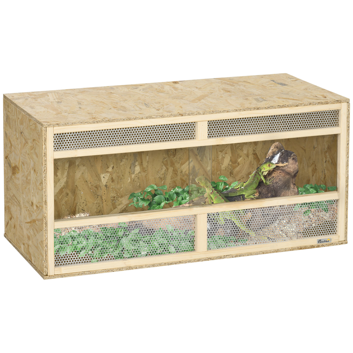 PawHut Terrarium aus OSB-Holz für Reptilien mit schwenkbarer Glastür - 100 x 47 x 47 cm Naturholz