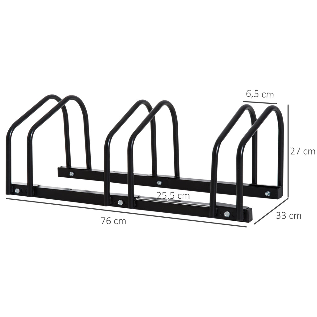 HOMCOM Fahrradständer für 3 Fahrräder, Abmessungen 76L x 33B x 27H cm, Stahl Schwarz