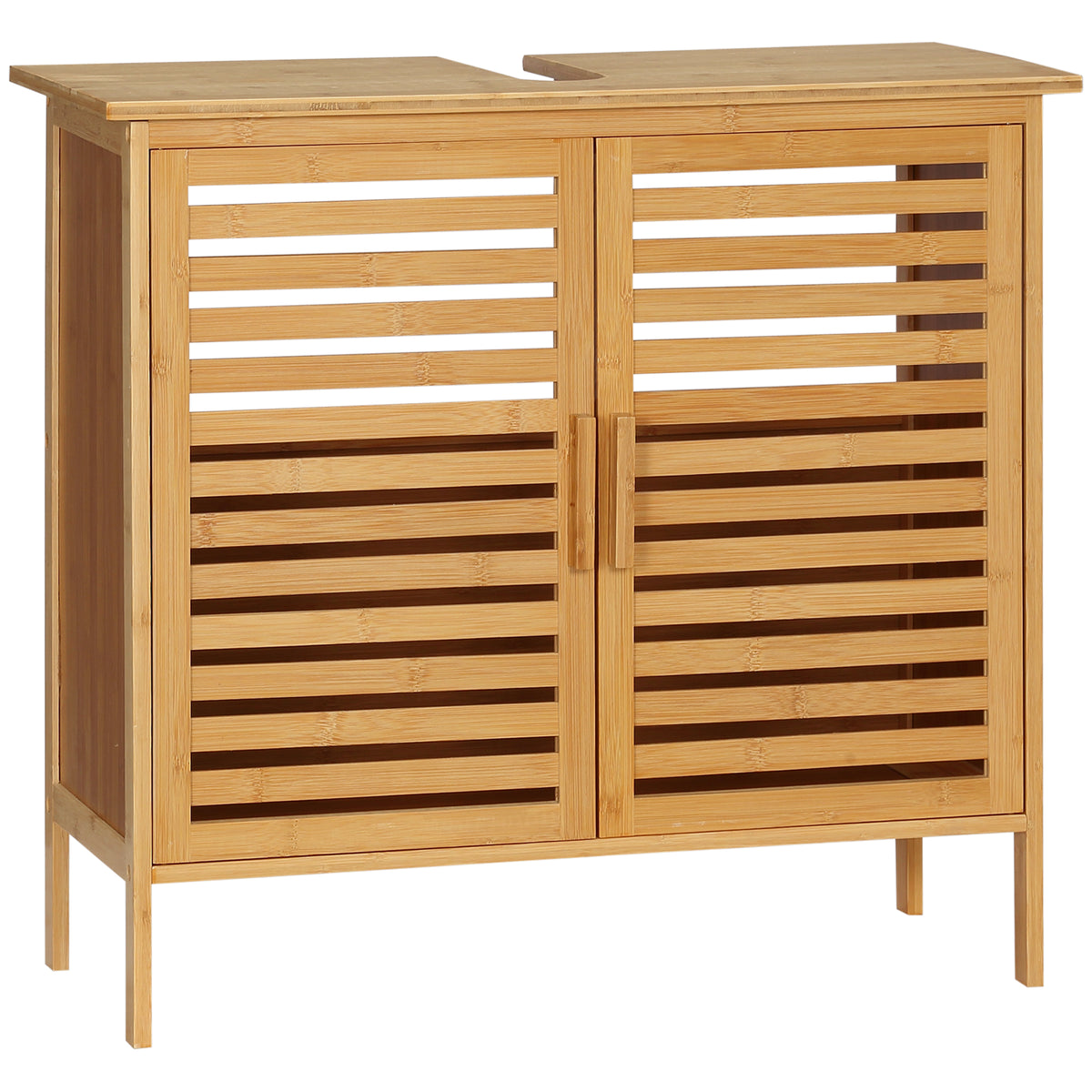kleankin Bambus Waschbeckenunterschrank Badezimmer Unterschrank 2 Türen 66 x 29 x 61,5 cm
